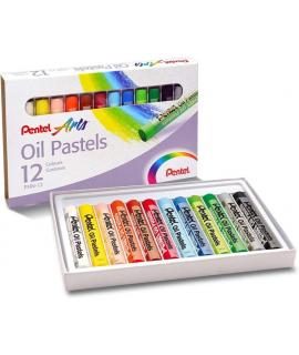 Pentel Oil Pastels Pack de 12 Pasteles Oleo - Blandos, Cremosos y de Secado Lento - Colores Surtidos
