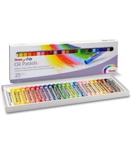 Pentel Oil Pastels Pack de 25 Pasteles Oleo - Blandos, Cremosos y de Secado Lento - Colores Surtidos