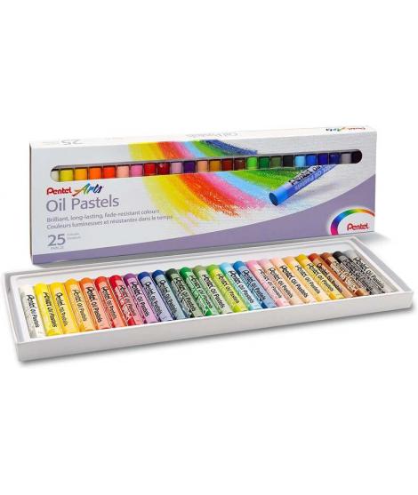 Pentel Oil Pastels Pack de 25 Pasteles Oleo - Blandos, Cremosos y de Secado Lento - Colores Surtidos