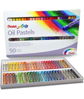 Pentel Oil Pastels Pack de 50 Pasteles Oleo - Blandos, Cremosos y de Secado Lento - Colores Surtidos