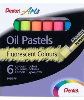 Pentel Oil Pastels Pack de 6 Pasteles Oleo Fluorescentes - Blandos, Cremosos y de Secado Lento - Colores Fluorescentes Surtidos