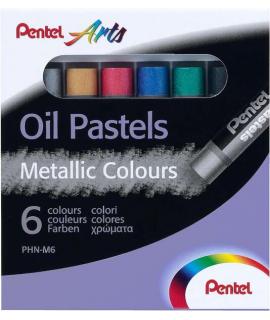 Pentel Oil Pastels Pack de 6 Pasteles Oleo Metalicos - Blandos, Cremosos y de Secado Lento - Colores Metalicos Surtidos
