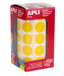 Apli Rollo de 1.770 Gomets Redondos Ø 20mm - Adhesivo Permanente con Base de Agua - Libre de Disolventes - Color Amarillo