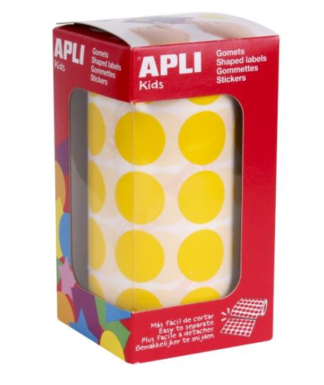 Apli Rollo de 1.770 Gomets Redondos Ø 20mm - Adhesivo Permanente con Base de Agua - Libre de Disolventes - Color Amarillo