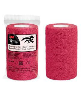 3M Vetrap Venda Cohesiva - 10cm x 4.5m - Flexible - Transpirable - Autoadhesiva - Color Rojo
