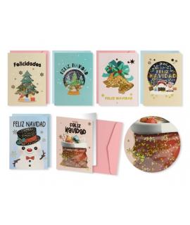 Bismark Pack de 24 Tarjetas de Felicitacion Navideña con Lentejuelas 3D - Incluye Sobres de Colores - Diseños Variados
