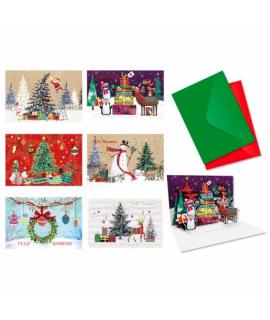 Bismark Pack de 24 Tarjetas de Felicitacion Navideña Pop-Up - Tamaño Tarjeta 11.5x17cm - Diseños Variados - Incluye Sobres de Co