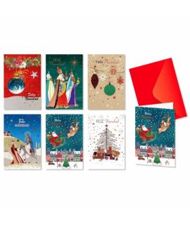 Bismark Pack de 24 Tarjetas de Felicitacion Navideña con Sobre Rojo - Tamaño Tarjeta 11.5x17cm - Diseños Variados con Brillo