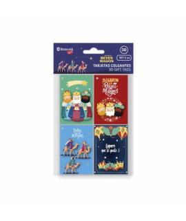 Bismark Pack de 4 Tarjetas de Felicitacion Navideña - Diseño con Relieve - Tamaño Cerrada 6x8cm,Abierta 12cm - Se Pueden Colgar 