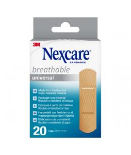 Nexcare Universal Breathable Pack de 20 Apositos para Heridas - 19x72mm - Transpirable - Resistente al Agua - Color Piel