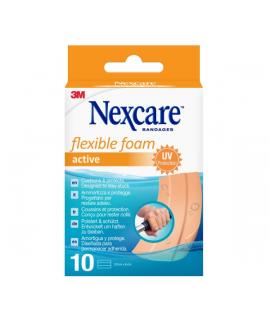 Nexcare Active Flexible Foam Pack de 10 Apositos para Heridas - 6x10cm - Transpirable - Resistente al Agua - Color Piel