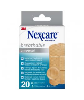 Nexcare Universal Breathable Pack de 20 Apositos Surtidos - Transpirable - Resistente al Agua - Color Piel