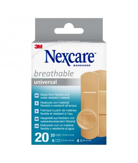Nexcare Universal Breathable Pack de 20 Apositos Surtidos - Transpirable - Resistente al Agua - Color Piel