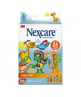 Nexcare Happy Kids Pack de 20 Apositos para Heridas - 19x72mm - Transpirables - para Pieles Delicadas - Color Estampado Infantil