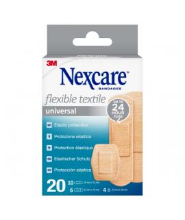 Nexcare Universal Flexible Textile Pack de 20 Apositos Surtidos - Transpirable - Elastico - Color Piel