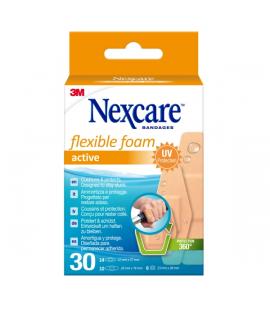 Nexcare Active Flexible Foam Pack de 30 Apositos Surtidos - Transpirable - Resistente al Agua - Color Piel