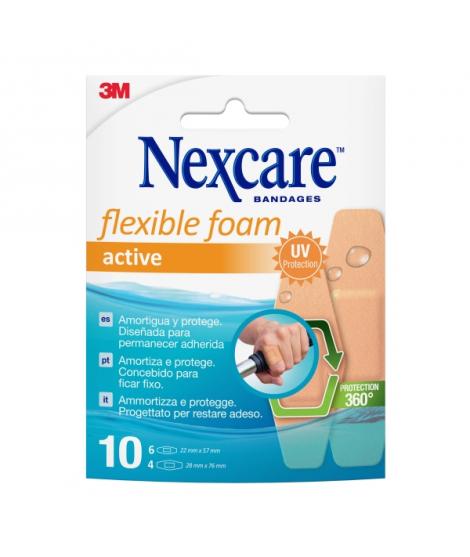 Nexcare Active Flexible Foam Pack de 10 Apositos Surtidos - Transpirable - Resistente al Agua - Color Piel