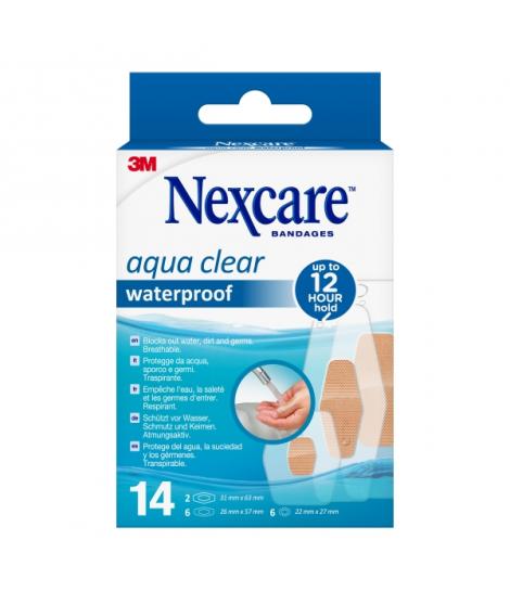 Nexcare Aqua Clear Waterproof Pack de 14 Apositos Surtidos - Impermeables - Color Transparente