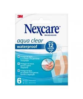 Nexcare Aqua Clear Waterproof Pack de 6 Apositos Surtidos - Impermeable - Resistente al Agua - Color Transparente