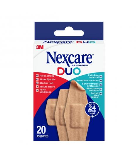 Nexcare Duo Pack de 20 Apositos Surtidos - Retirada Sin Dolor - Resistente al Agua - Transpirables - Color Piel