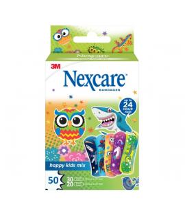 Nexcare Happy Kids Mix Pack de 50 Apositos Surtidos - Transpirables - para Pieles Delicadas - Color Estampado Infantil