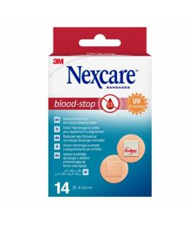 Nexcare Blood-Stop Pack de 14 Apositos Tipo Parche - 22mm de Diametro - Resistente al Agua - Mayor Rapidez Deteniendo Hemorragia