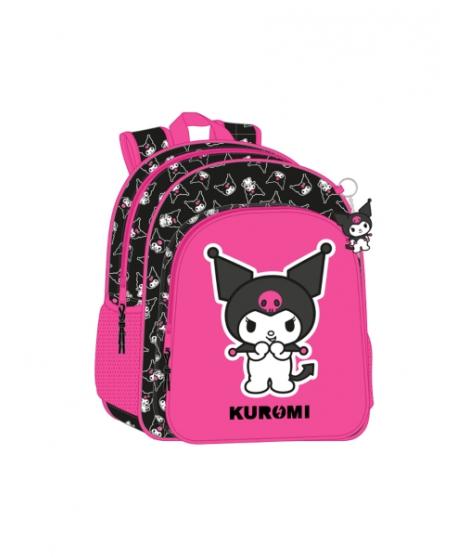 Safta Kuromi Mochila Infantil - Adaptable a Carro - Asa de Mano - Bolsillos Laterales - 33x42x14cm - Color Fucsia/Negro