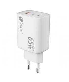 Leotec Cargador Universal 65W GAN - Ultra Slim - 2USB-C PD + 1USB-A - Color Blanco