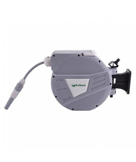 Sungarden SG0164 Manguera 10 Metros - Recogedor Automatico con Guia - Soporte Para Instalacion en Pared - Giro 180 - Color Gris