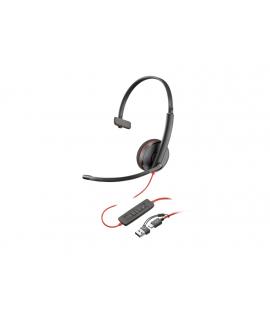 Plantronics/Poly Blackwire C3210 USB-C/USB-A Auricular Monoaural con Microfono - Almohadilla Acolchada - Controles en Cable