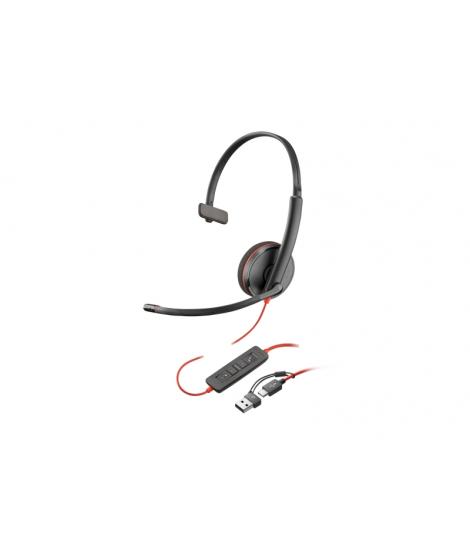 Plantronics/Poly Blackwire C3210 USB-C/USB-A Auricular Monoaural con Microfono - Almohadilla Acolchada - Controles en Cable