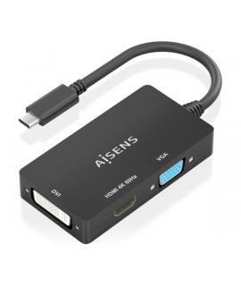 Aisens Conversor USB-C a DVI/HDMI/VGA - USB-C/M-DVI/H-HDMI/H-VGA/H - 15cm - Color Negro