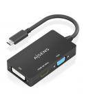 Aisens Conversor USB-C a DVI/HDMI/VGA - USB-C/M-DVI/H-HDMI/H-VGA/H - 15cm - Color Negro