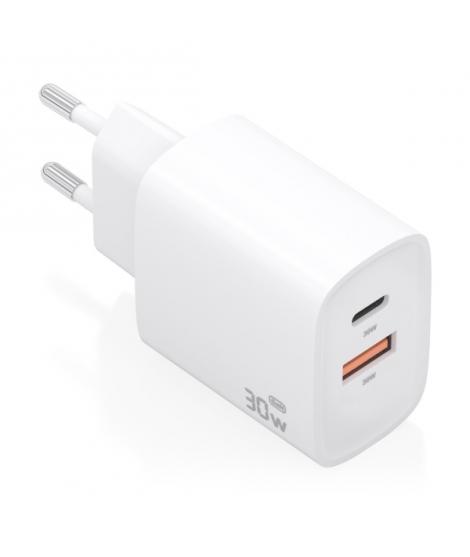 Aisens Cargador GaN 30W - USB-C PD3.0 - Tecnologia AI para Detectar Protocolo y Velocidad de Carga - Color Blanco