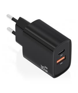 Aisens Cargador GaN 30W - USB-C PD3.0 - Tecnologia AI para Detectar Protocolo y Velocidad de Carga - Color Negro