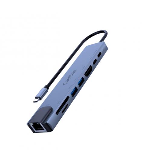 CoolBox MiniDock C81 USB-C - 1x HDMI 4K, 2x USB 3.2 Gen1, 1x USB-C PD, 1x USB-C, 1x SD, 1xMicroSD/TF, 1x RJ45 10/100/1000 - Comp