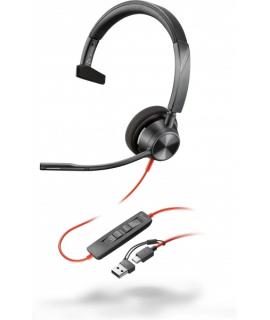 Plantronics/Poly Blackwire C3310 USB-C Auricular Monoaural con Microfono - Almohadilla Acolchada - Controles en Cable - Incluye 