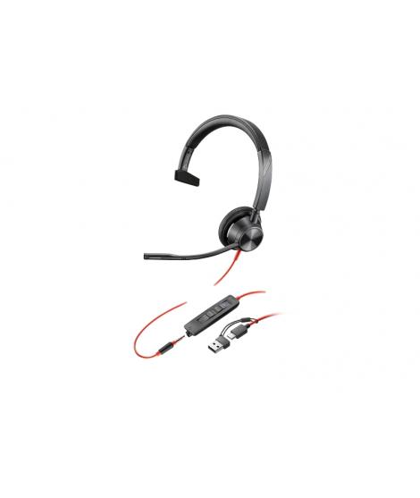 Plantronics/Poly Blackwire C3315 3,5mm y USB-C Auricular Monoaural con Microfono - Almohadilla Acolchada - Controles en Cable - 