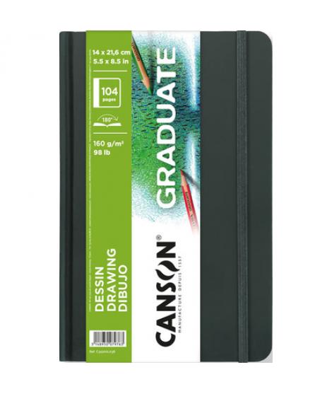 Canson Graduate Dibujo Cuaderno con 52 Hojas - 14x21.6cm - 160g - Grano Fino - Color Blanco