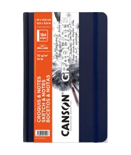 Canson Graduate Sketch Cuaderno con 92 Hojas - 14x21.6cm - 90g - Grano Fino - Tapa Dura - Color Azul Oscuro