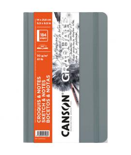 Canson Graduate Sketch Cuaderno con 92 Hojas - 14x21.6cm - 90g - Grano Fino - Tapa Dura - Color Gris Claro