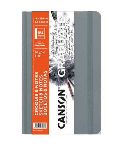 Canson Graduate Sketch Cuaderno con 92 Hojas - 14x21.6cm - 90g - Grano Fino - Tapa Dura - Color Gris Claro