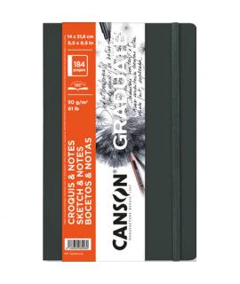 Canson Graduate Sketch Cuaderno con 92 Hojas - 14x21.6cm - 90g - Grano Fino - Tapa Blanda - Color Gris Oscuro