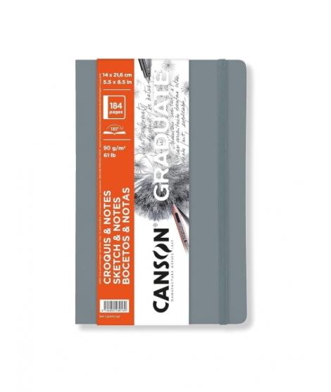 Canson Graduate Sketch Cuaderno con 92 Hojas - 14x21.6cm - 90g - Grano Fino - Tapa Blanda - Color Gris Claro