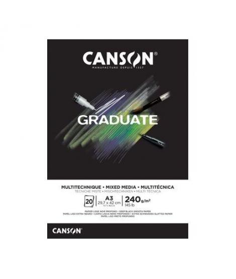 Canson Graduate Mix Media Bloc Encolado de 20 Hojas A4 - 240g - Grano Fino - Color Negro