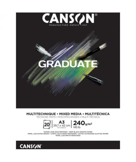 Canson Graduate Mix Media Bloc Encolado de 20 Hojas A3 - 240g - Grano Fino - Color Negro