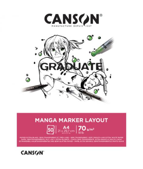 Canson Graduate Manga Layout Bloc Encolado de 20 Hojas A4 - 70g - Extraliso - Color Blanco