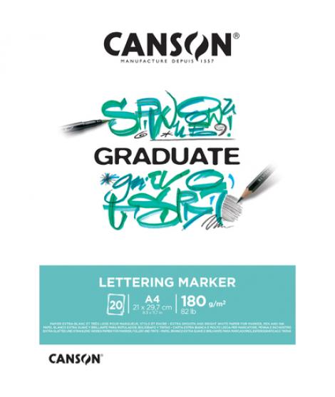 Canson Graduate Lettering Rotulador Bloc Encolado de 20 Hojas A4 - 180g - Satinado - Color Blanco