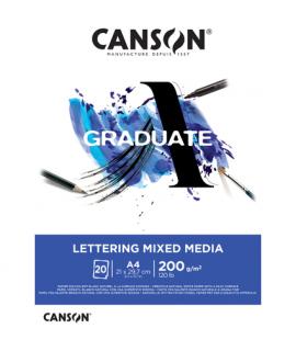 Canson Graduate Lettering Multitecnica Bloc Encolado de 20 Hojas A4 de 200g - Satinado - Color Blanco