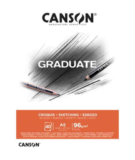 Canson Graduate Sketch Bloc Encolado de 40 Hojas A5 - 96g - Grano Fino - Color Blanco